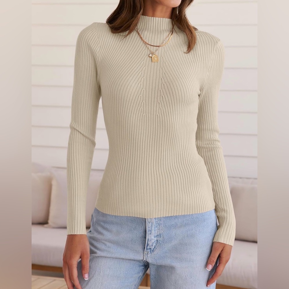 Cream Ribbed Knit Sweater